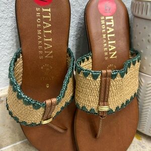 Italian Shoemakers Brown and Tan Loafers with Woven Accents